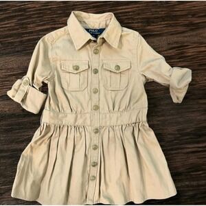 Polo Ralph Lauren Khaki Tan  Buttoned Down Dress 4T retail1 $59  3/4 Sleeve #013